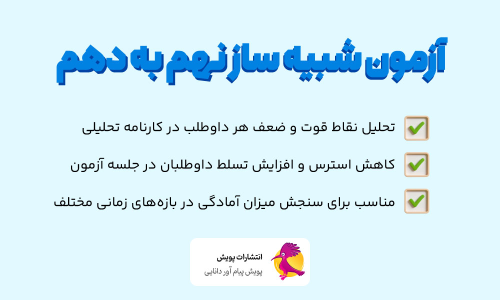 آزمون شبیه ساز نمونه دولتی و تیزهوشان نهم به دهم انتشارات پویش اندیشه خوارزمی