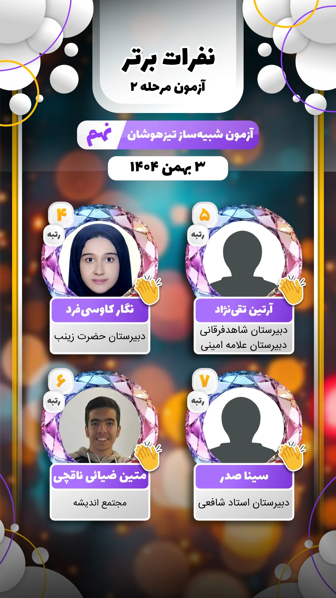 نفرات برتر آزمون شبیه ساز نهم 3 بهمن 1404